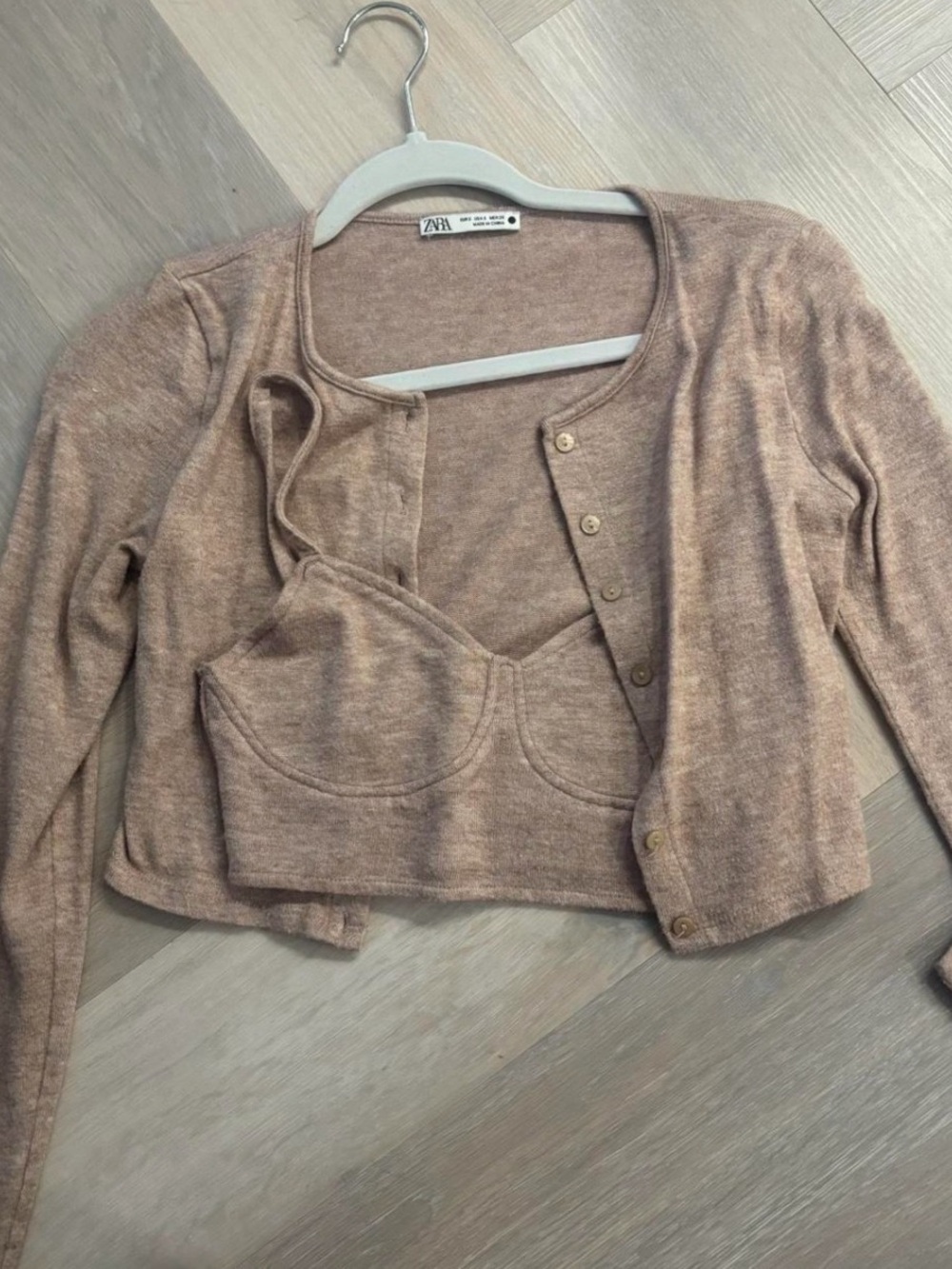 Zara Beige Knit Cardigan with Matching Crop Top